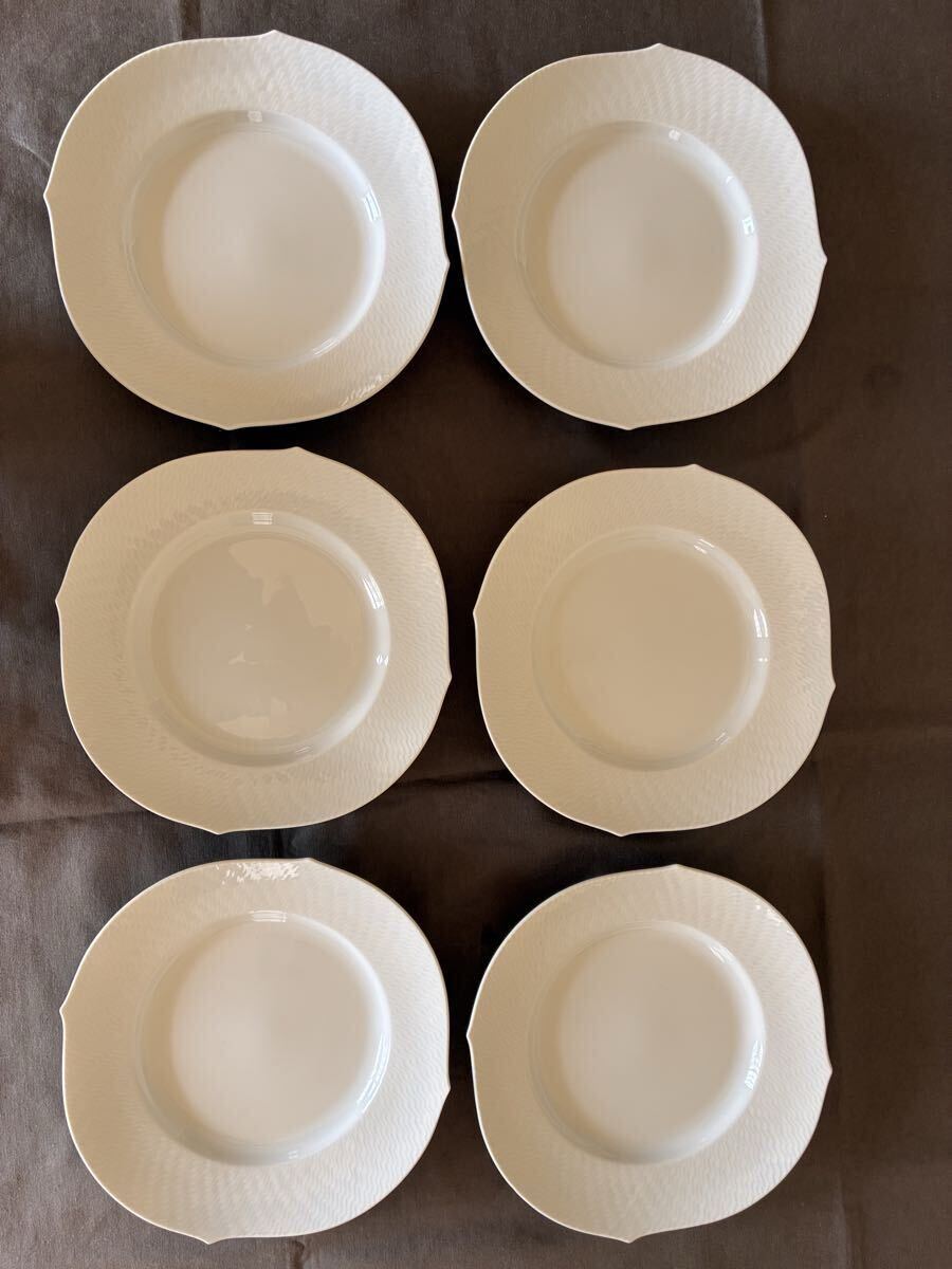 美品 82,500円 MEISSEN マイセン 波の戯れ ホワイト プレート 22.5cm 6枚セット 洋食器 ブランド食器 テーブルウェア