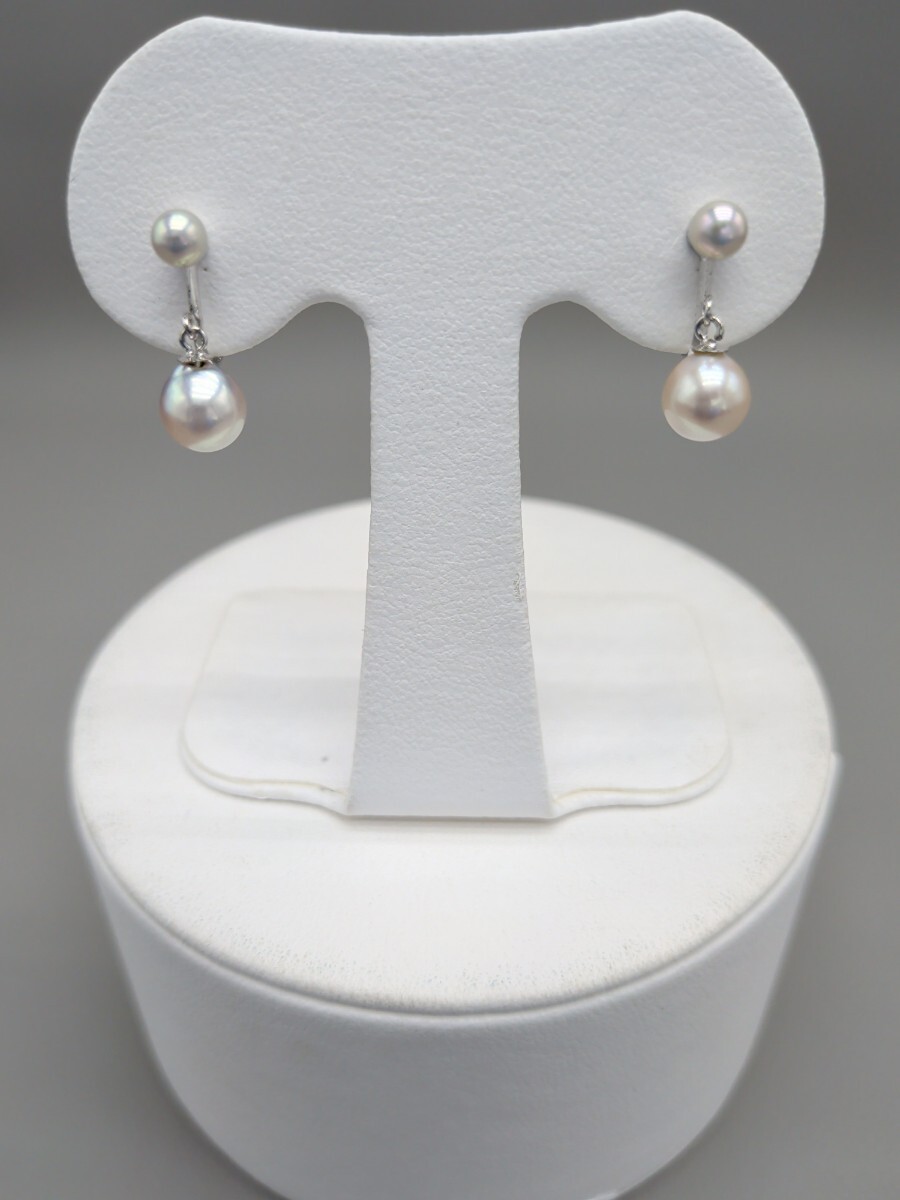 あこや真珠 ぶら下がりイヤリング 7mm×ベビーパール シルバー 本真珠