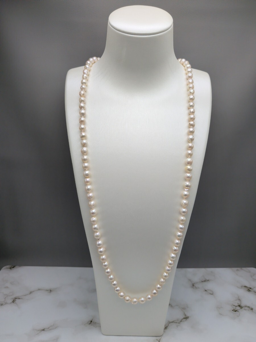①艶テリ抜群 あこや本真珠 バロック ロングネックレス 83cm シャンパン系　セレモニー