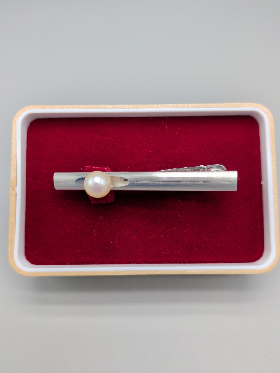 あこや本真珠 ネクタイピン 7mm シャンパン系 SILVER タイピン メンズ