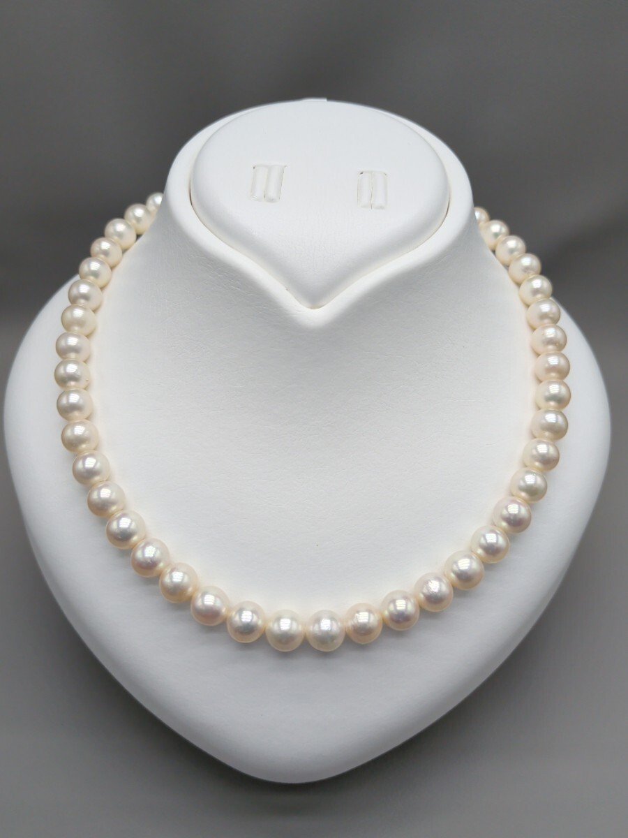 *定価26万 あこや本真珠ネックレス 8.5-9mm 大珠 オーロラホワイト SILVER刻印 艶照り抜群