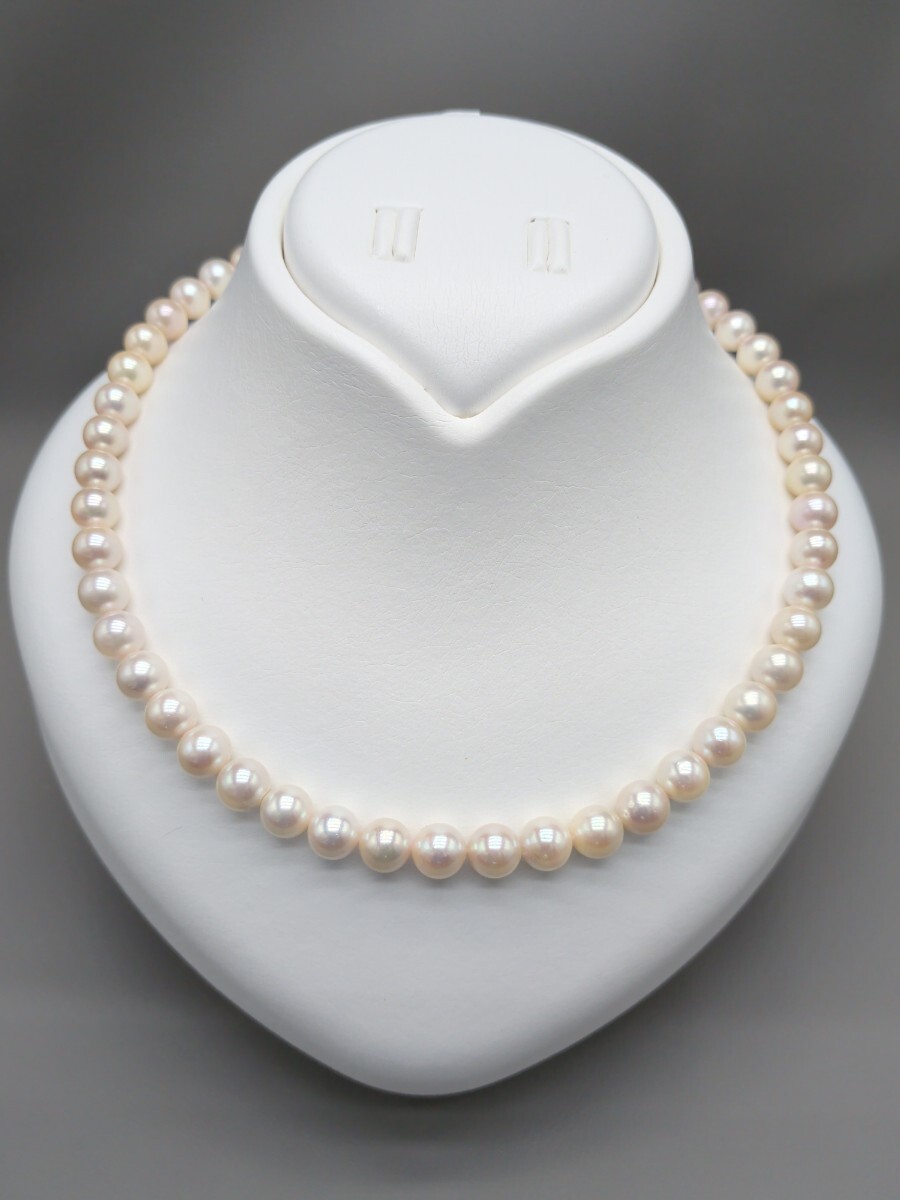 n⑧定価12万円 上質艶テリ あこや本真珠 8-8.5mm ネックレス 淡いオーロラ 42.2cm SILVER刻印