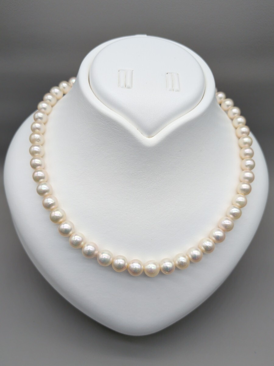 *n⑬ あこや本真珠 ネックレス 8-8.5mm シルキーホワイトオーロラ系 42.1cm SILVER刻印 本真珠保証 田中真珠