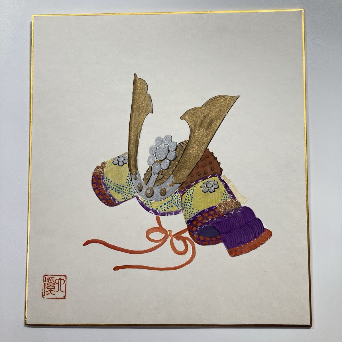 兜図 色紙｜武具 甲冑 端午の節句 五月人形 日本画 伝統画 縁起物