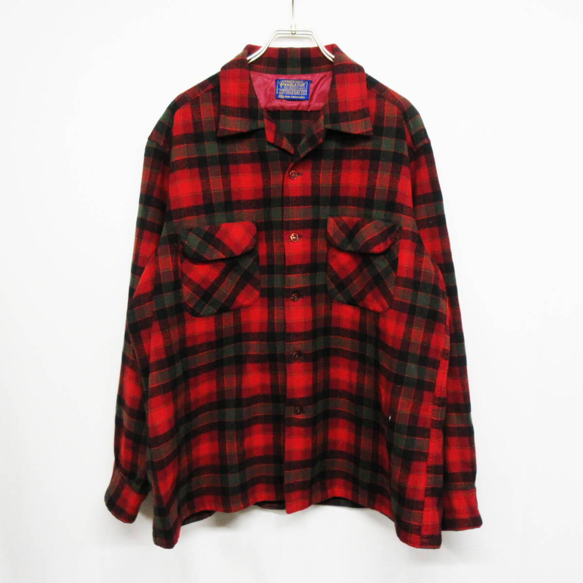 kkm5674 オープンカラーシャツ 60s PENDLETON/ペンドルトン BOARD SHIRT ボードシャツ チェック サイズXL ウールシャツ ヴィンテージ