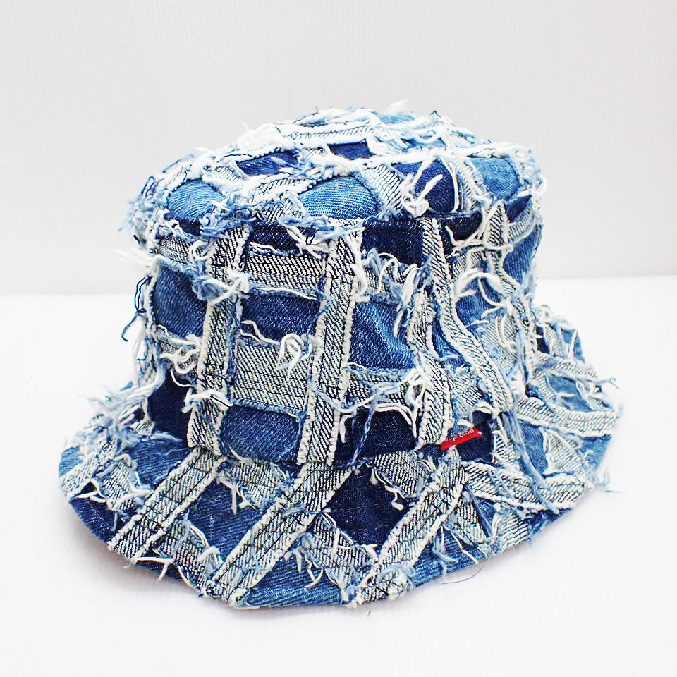kkm5706 バケットハット Supreme/シュプリーム FRAYED PATCHWORK DENIM CRUSHER パッチワークデニムクラッシャーハット サイズS/M