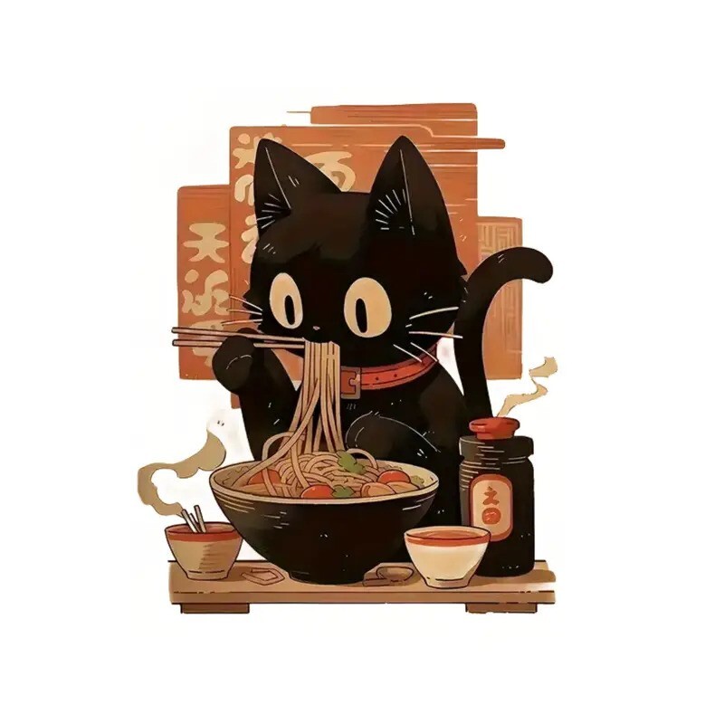 てんぷら　猫　黒猫　ラーメン　 ワッペン 大きめ　パッチ　アイロン