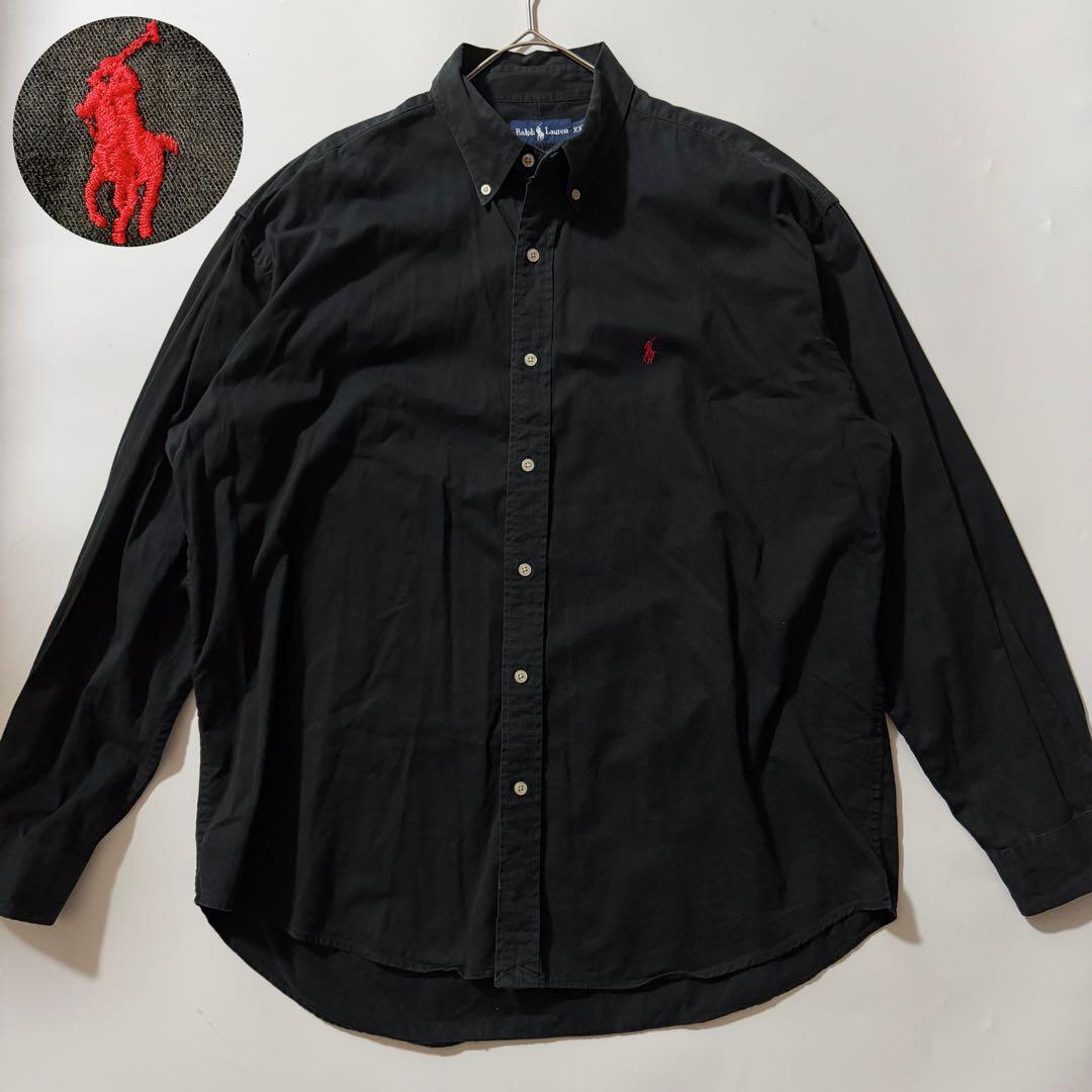XXL POLO RALPH LAUREN ポロラルフローレン BLAKE ブレイク 100%COTTON 長袖 ボタンダウン BDシャツ ポニー刺繍 赤ポニー ブラック 大きい