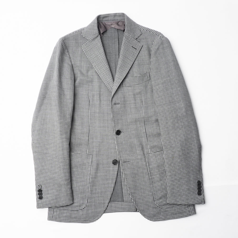 洗練デザイン『SHIPS Tailoring Style』春夏ウールジャケット 44(S相当) グレーギンガムチェック シップス メンズ 管理179