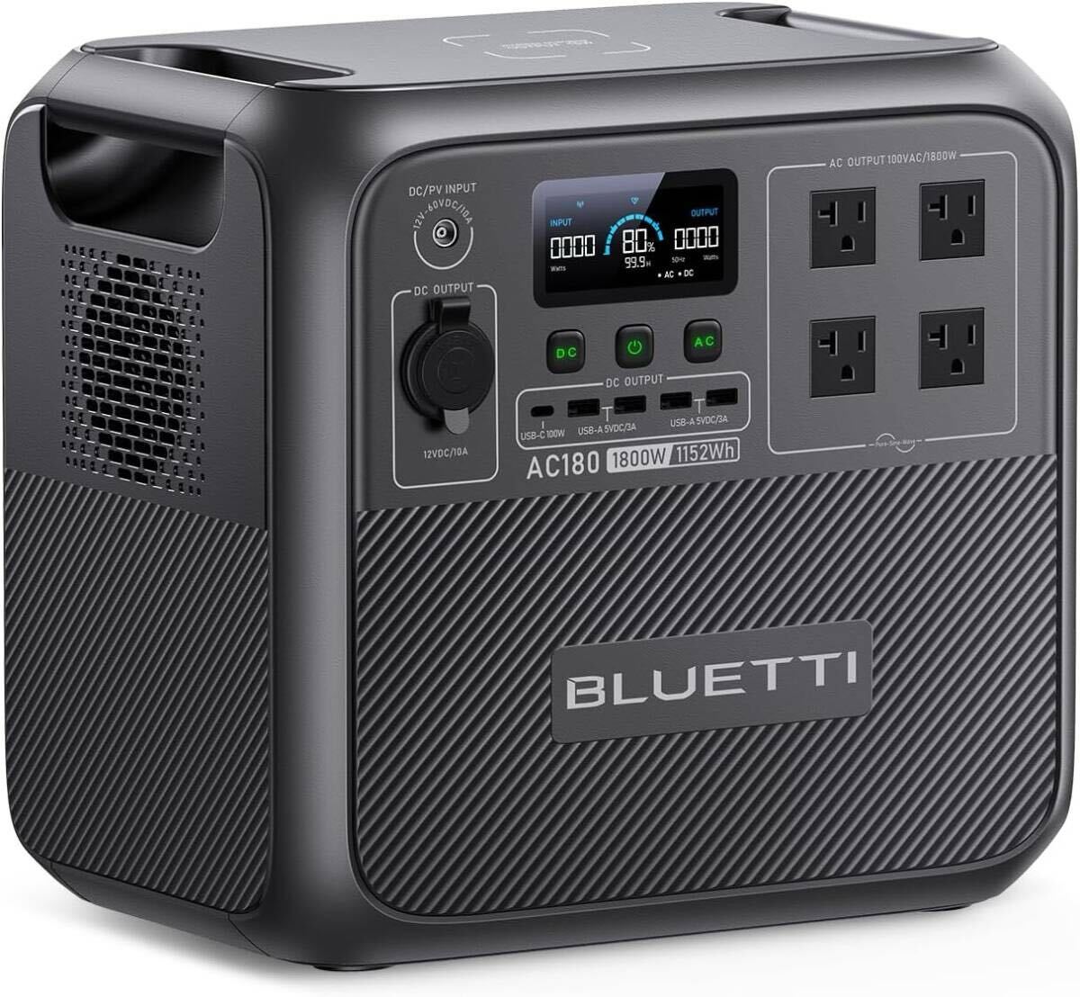 新品　BLUETTI ポータブル電源 AC180 1152Wh/1800W 60分満充電 大容量 APP遠隔操作 UPS機能 電力リフト機能 エコモード機能 パススルー機能