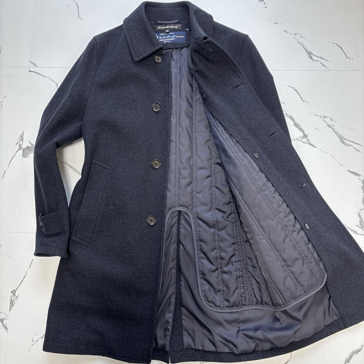 未使用級◎ロロピアーナ×グリーンレーベルリラクシング Loro Piana チェスターコート 比翼仕立 ネイビー 中綿ライナー M 秋冬 46相当