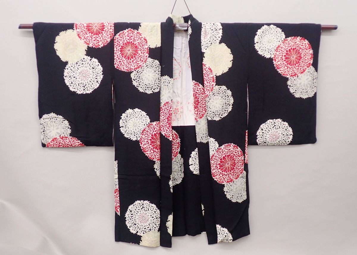■01アンティーク 羽織 ちりめん 菊唐草模様 正絹■和装品/和装小物/消費税0円