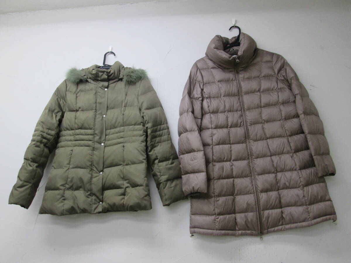(14)♪LEMIORE レミオーレ レディース ダウン ジャケット サイズM カーキ / コート サイズLL フード欠品 ブラウン系 まとめて2点 