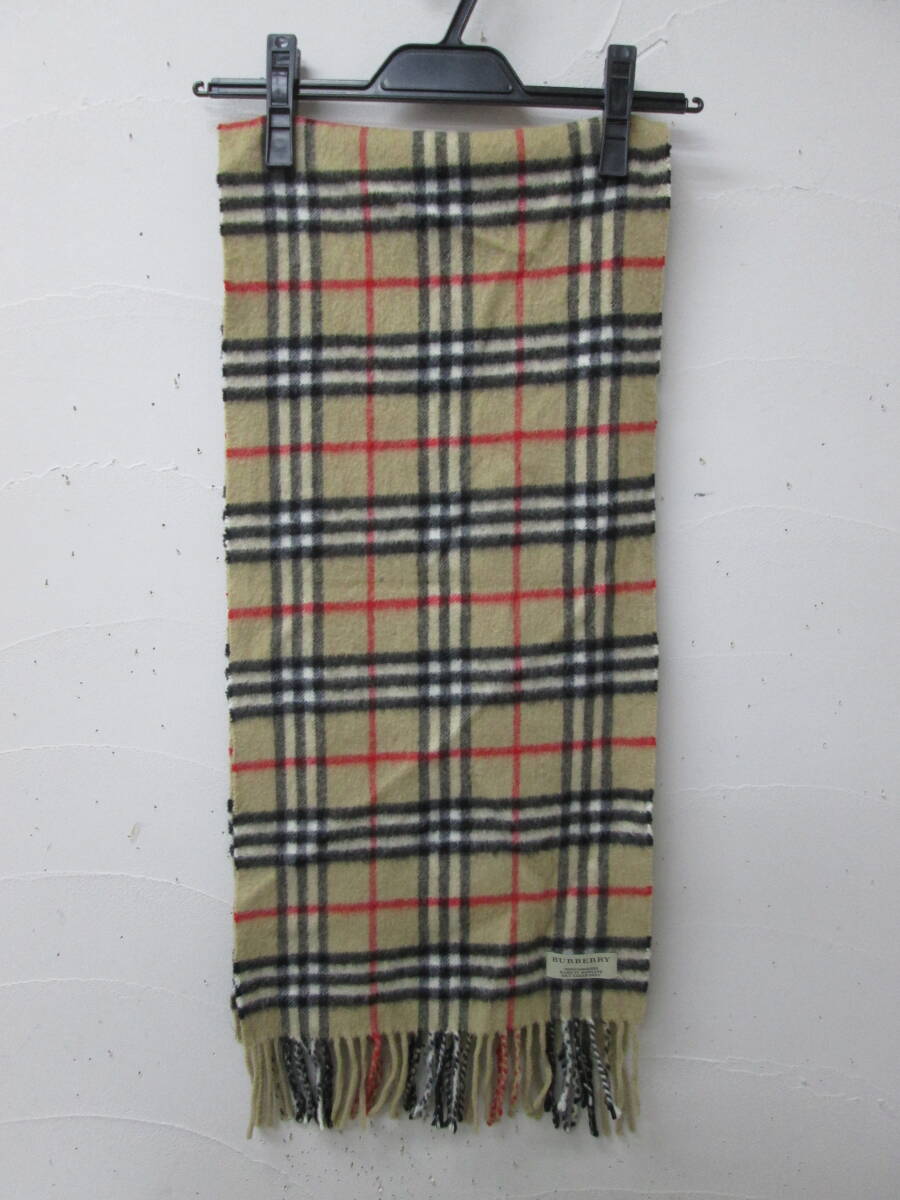 (13)☆訳アリ BURBERRY バーバリー マフラー ノバチェック柄 カシミヤ100％ スコットランド製 ベージュ系 全長(房含まない)約130cm 