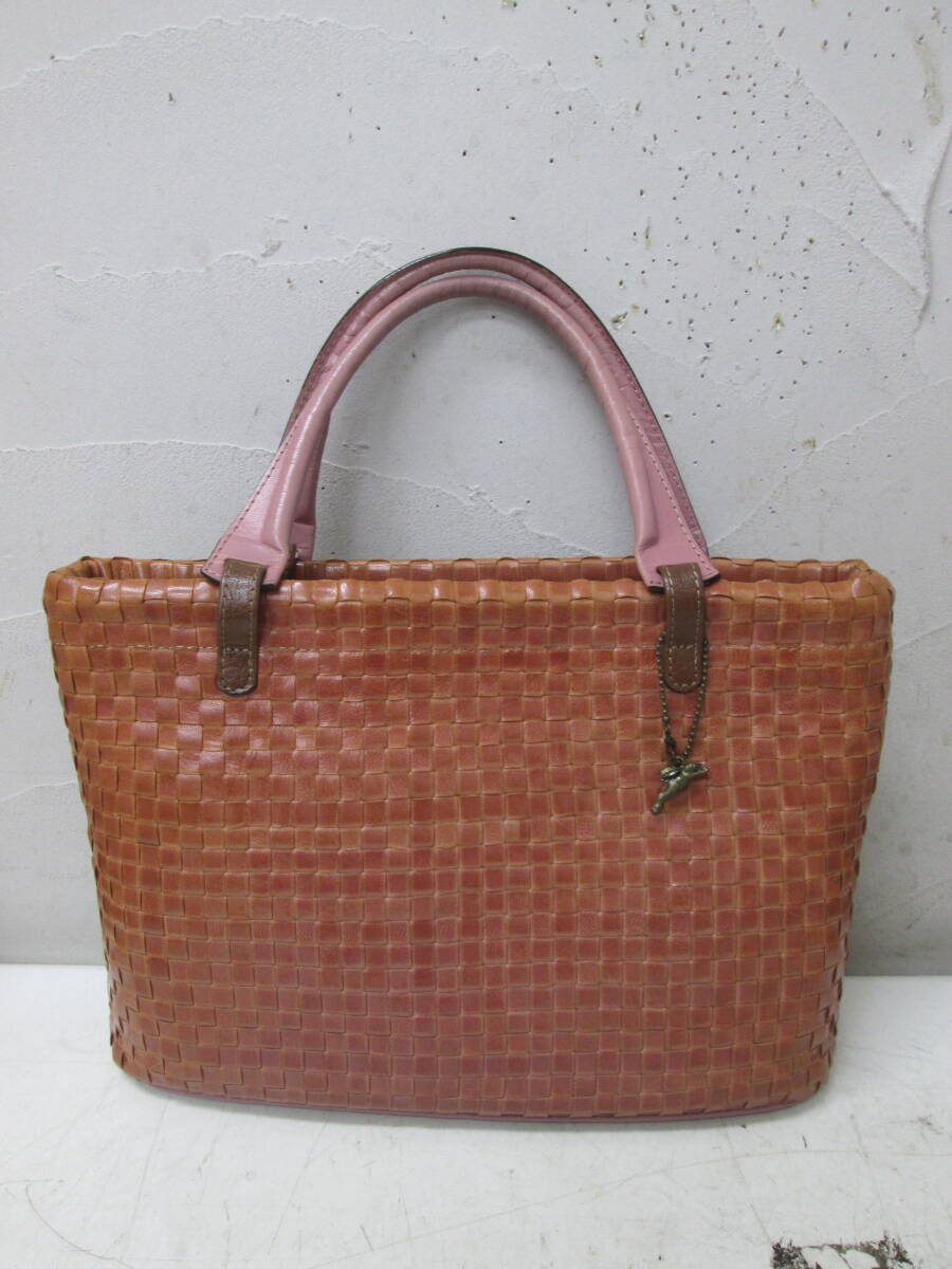 (14)♪OSAM オサム レザー ハンドバッグ ブラウン系×ピンク系 サイズ約22×30×8cm