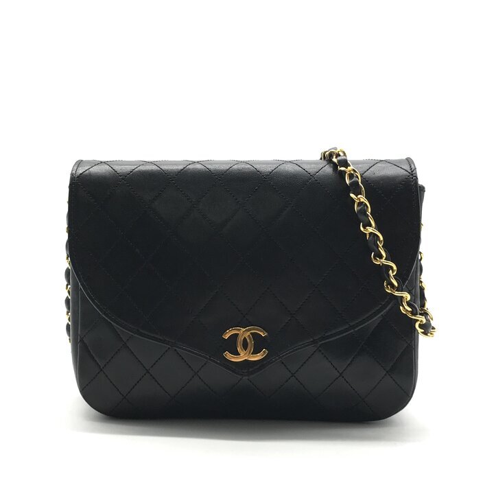良品 CHANEL シャネル ココマーク マトラッセ プッシュロック チェーン ショルダー バッグ ブラック レディース ブランド 鞄 BAG a11428