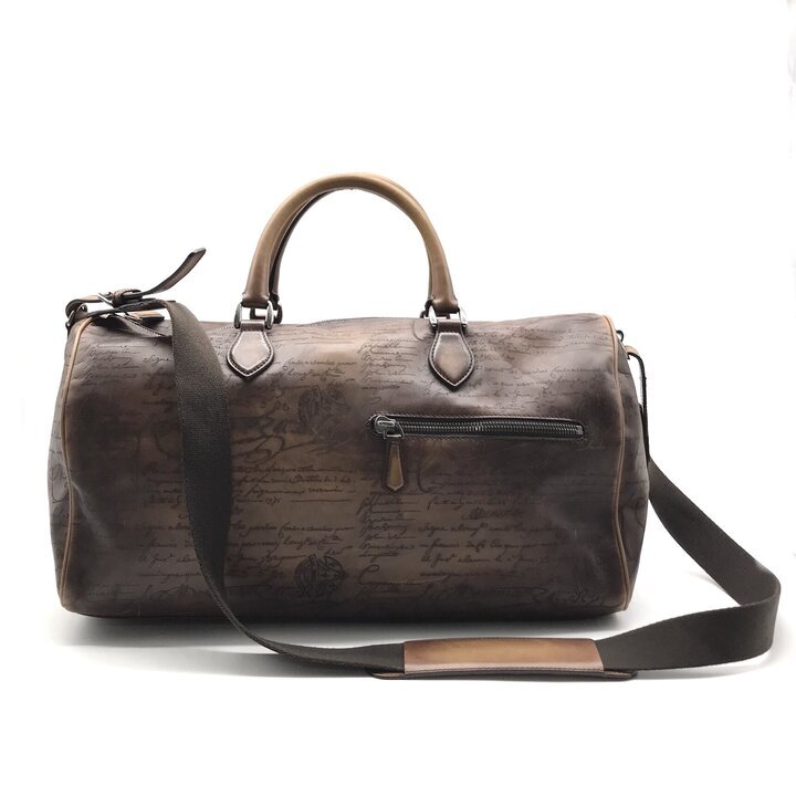 良品 Berluti ベルルッティ ジュール オフ ミディアム スクリット レザー トラベル 2WAY ショルダー ボストン バッグ ブラウン a11830