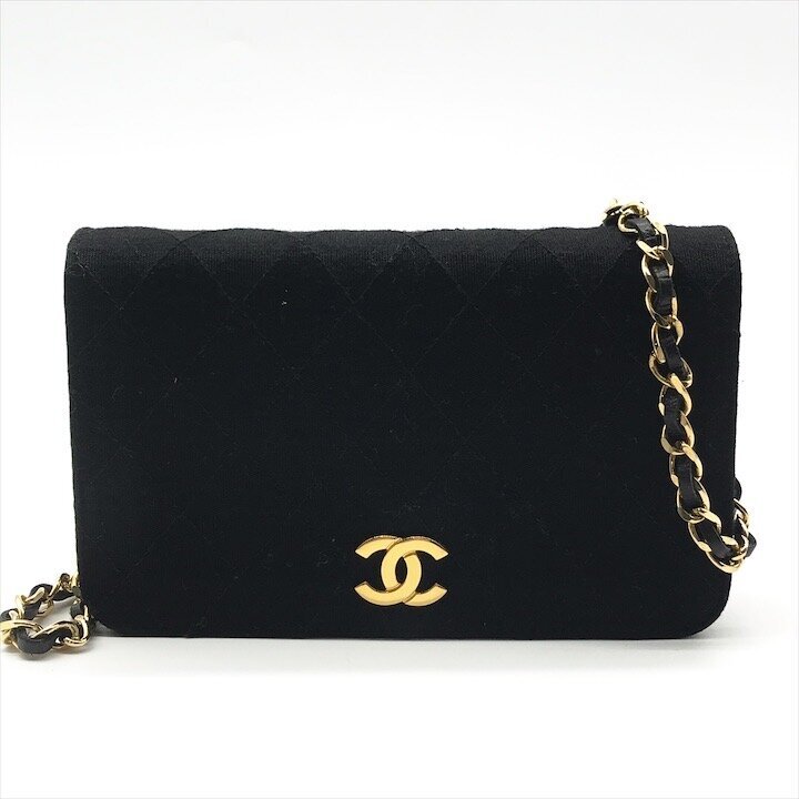 良品 CHANEL シャネル ココマーク マトラッセ コットン チェーン ショルダー バッグ プッシュロック 肩掛け レディース ブラック k7539