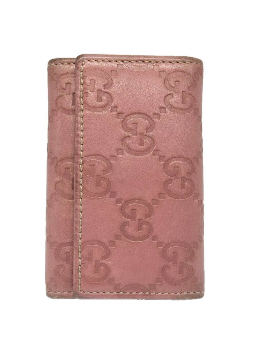 1000円スタート　GUCCI グッチ グッチシマ レザー キーケース ピンク系 6連 133093 0416