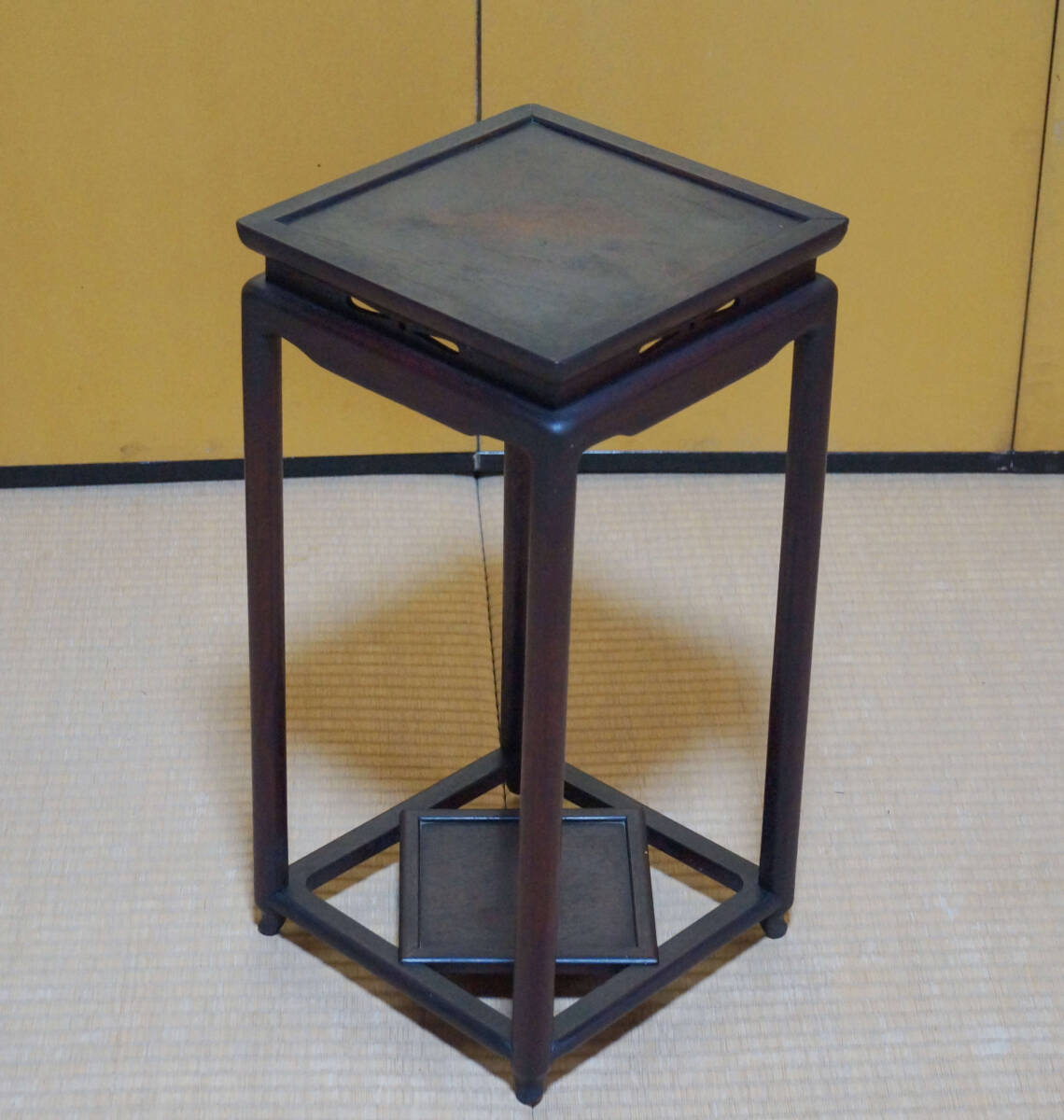 【閑】古唐木紫檀製 高足花台 盆栽台 香炉台 飾り台 高48cm 華道具 茶道具★時代物★8D0203