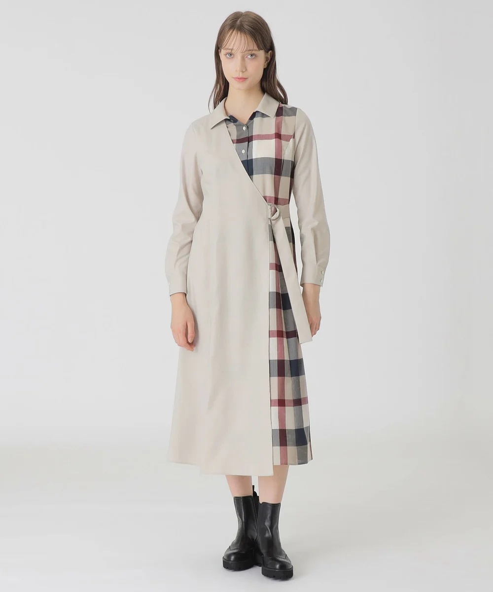 ■■202601即決■ ブルーレーベルクレストブリッジ新品ベージュ パーシャルクレストブリッジチェックドレス / ワンピース 38