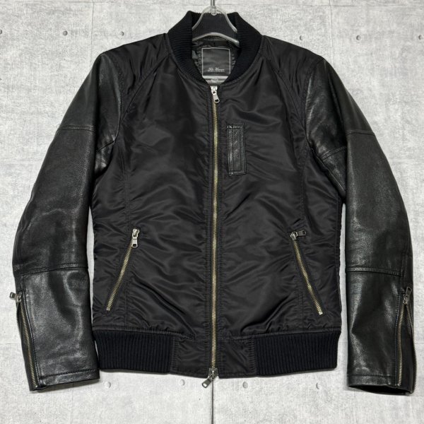 極美品 00s Y2K TETE HOMME 袖革 MA-1 MA1 テットオム　　00年代 L-2B ミリタリー フライトジャケット ボンバージャケット ヤギ革 石瀬7985