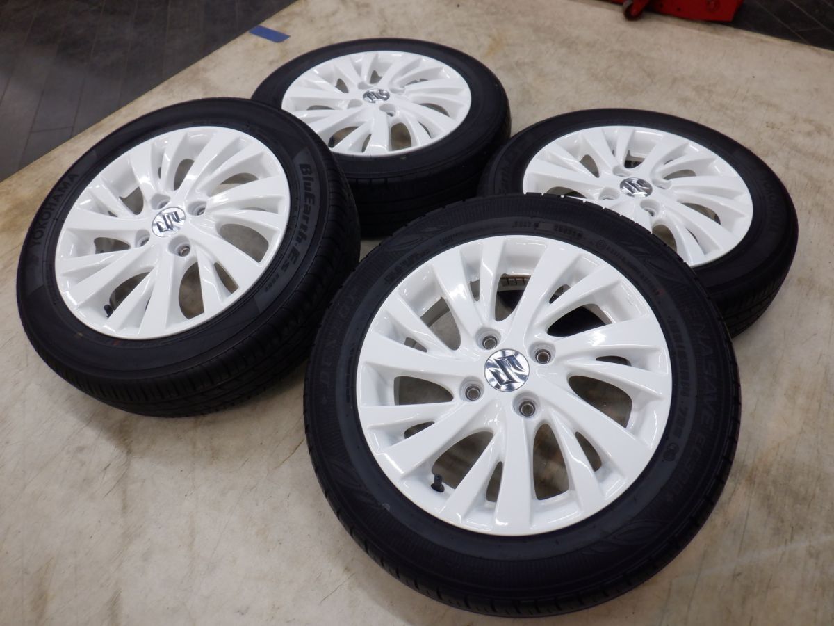 Ｓ 送料無料 美品 即納 スズキ スペーシア カスタム 純正 ホワイト 14インチ 4H100 4.5J+45 155/65R14 ワゴンR アルト ラパン MRワゴン