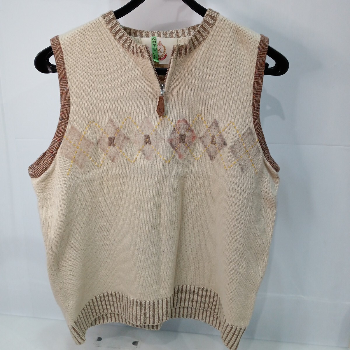 65273 カールヘルム KarlHelmut メンズ ニットベスト ベージュ系/アーガイル柄 サイズ不明 メンズファッション ※シミ有〈自宅保管品〉