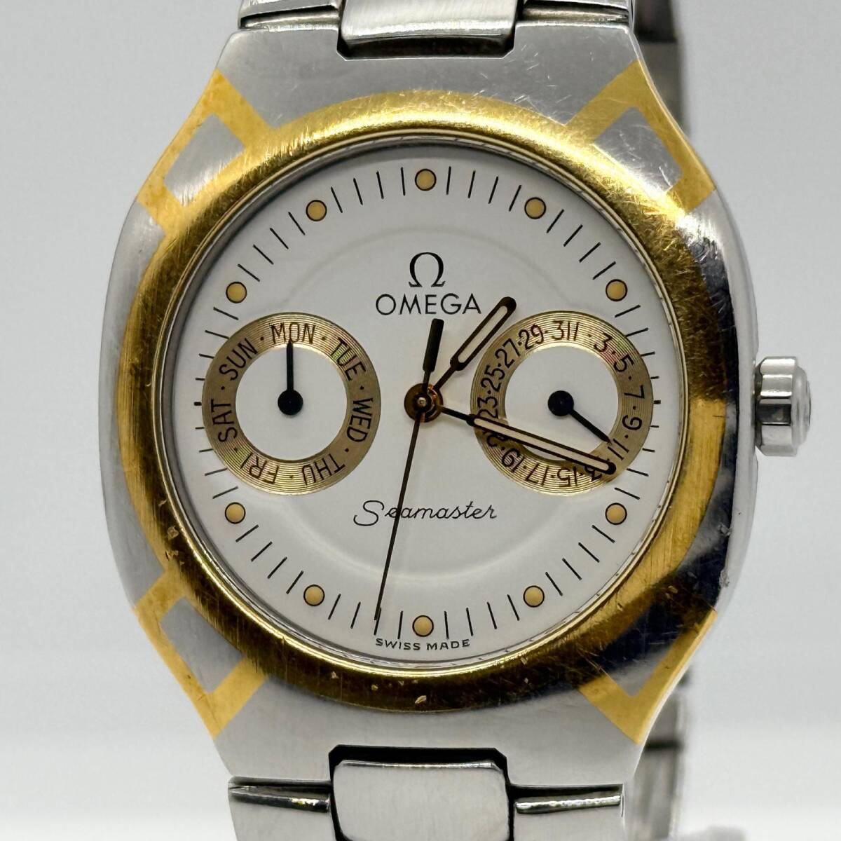 OMEGA オメガ ポラリス シーマスター 396 1022 3961222 ホワイト QZ メンズ YG SS デイデイト 腕時計