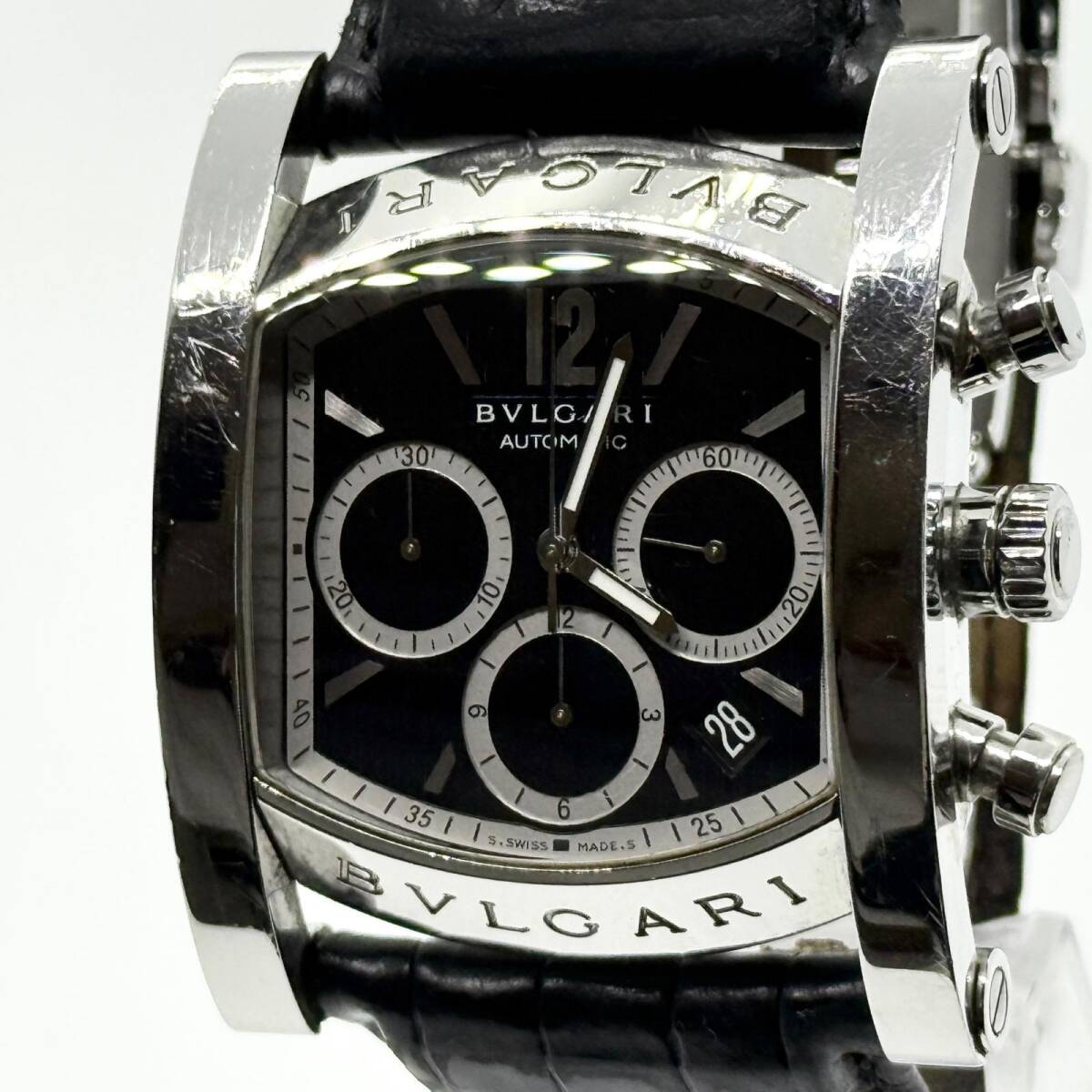 BVLGARI ブルガリ アショーマ クロノグラフ AA48SCH ブラック AT 稼働品 メンズ 腕時計 箱 ケース ギャラ