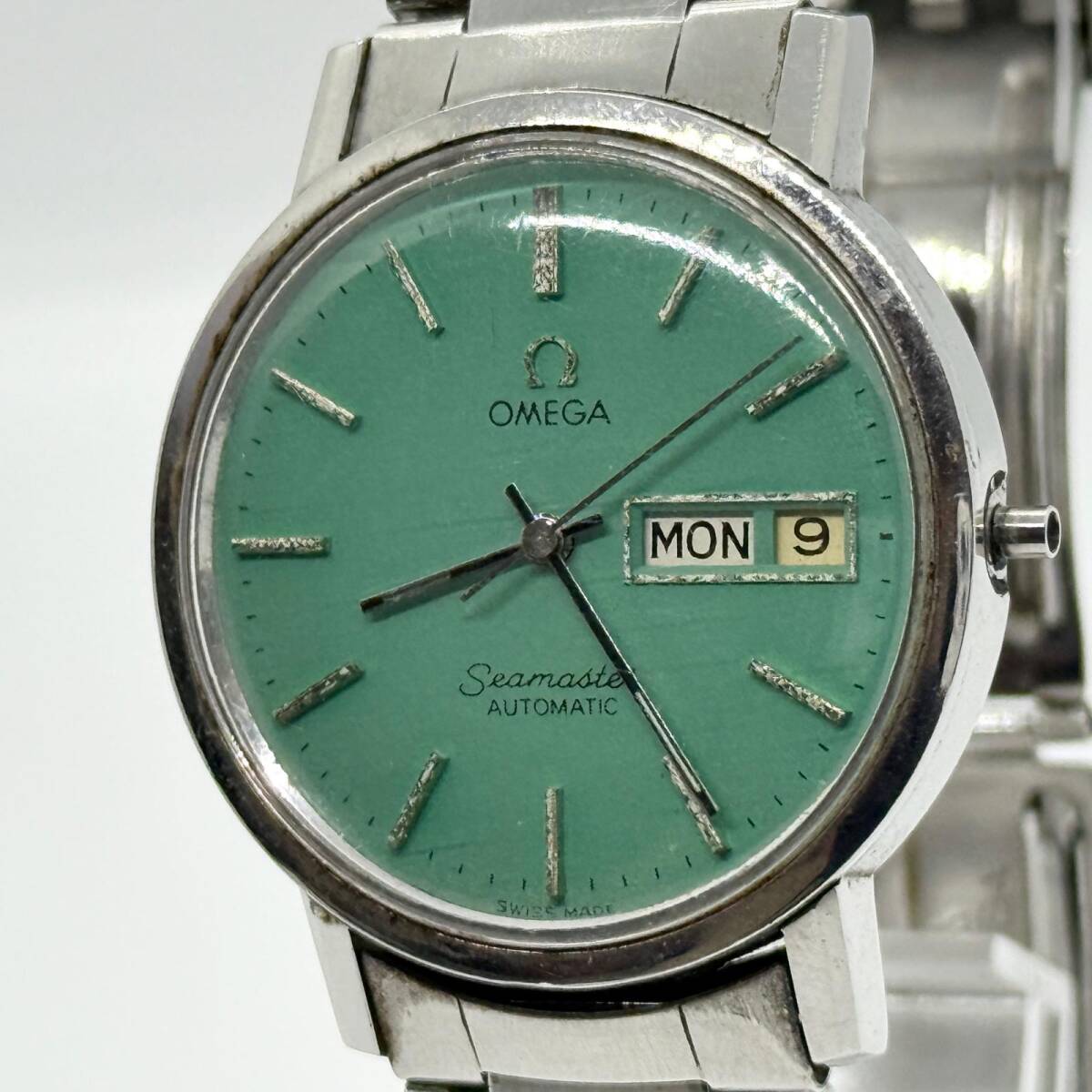 OMEGA オメガ シーマスター ブルー ターコイズ文字盤 デイデイト AT レディース 腕時計 訳あり品