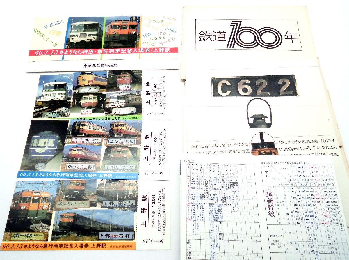□60.3.13 さようなら特急・急行列車記念入場券 上野駅 鉄道100年 ポストカード 日本国有鉄道【長期保管品】□/F