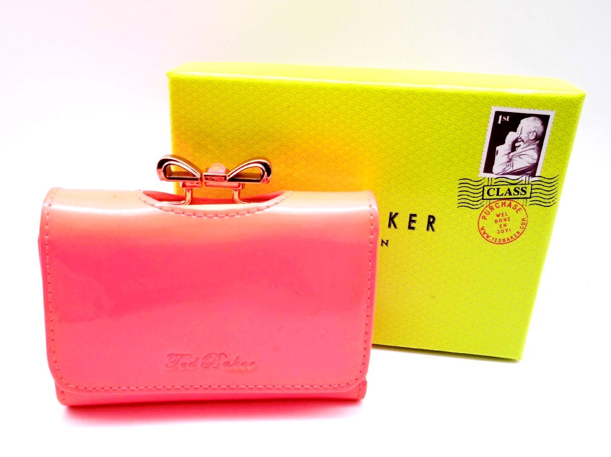 □TED BAKER テッドベーカー エナメル がま口財布 財布 リボン□/F