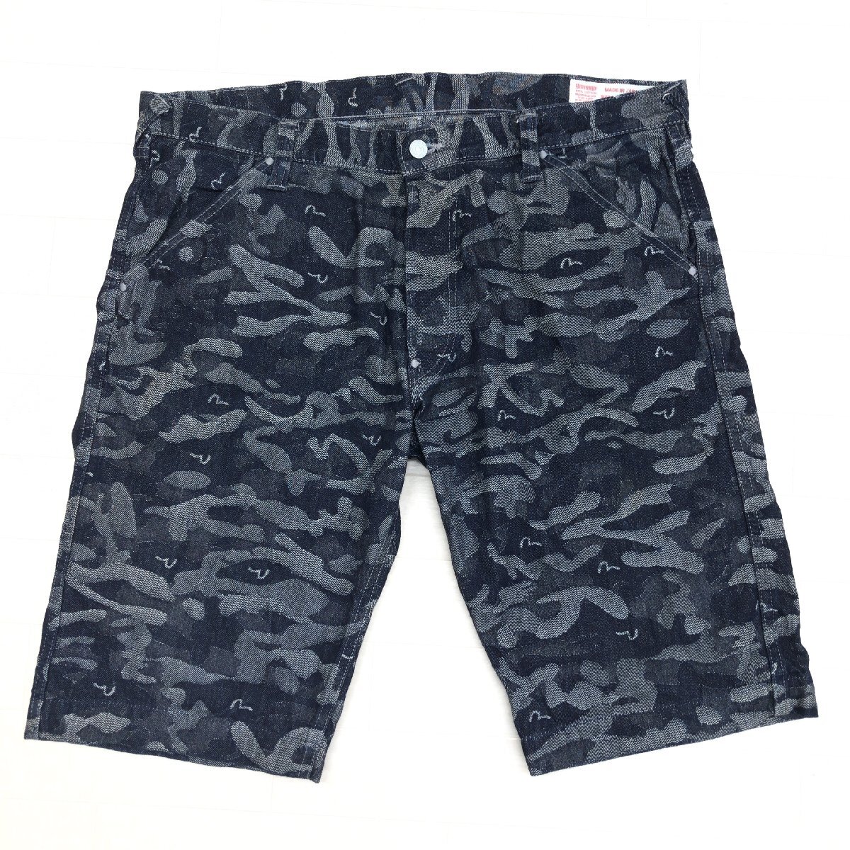 ●EVISU エヴィス 7550 カモメカモ ジャガード迷彩 デニム ショーツ 40 w102 ハーフパンツ イエローカモメ エビス 特大 大きい 3XL 4L 山根