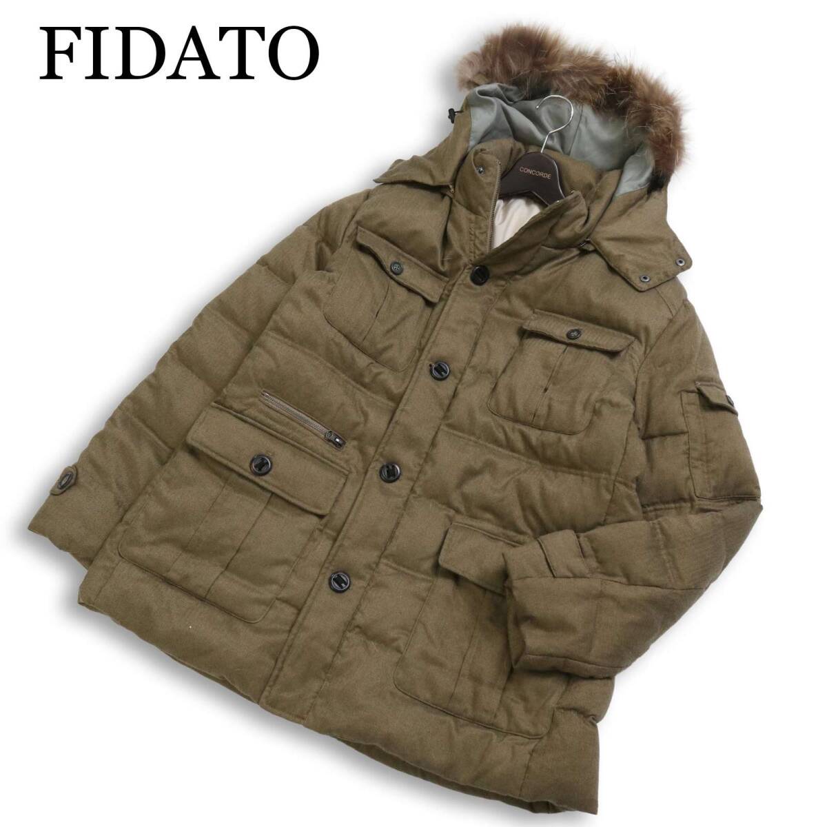 FIDATO フィダート 秋冬 フード&リアル ファー着脱可★ ダウン ミリタリー ジャケット ブルゾン Sz.LL メンズ 大きいサイズ