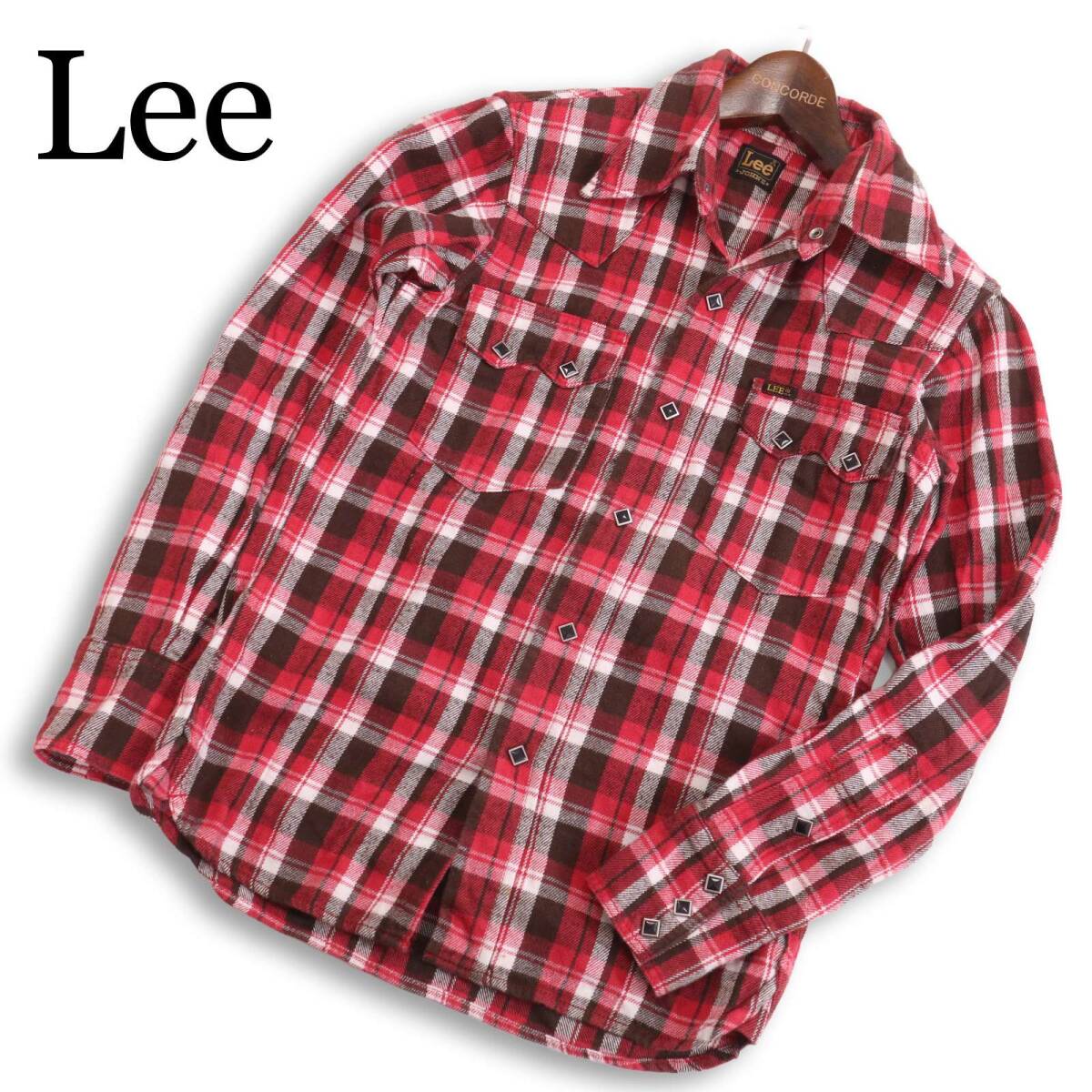 Lee × JOHN'S リー × ジョンズ 19460 秋冬★ 長袖 ウエスタン チェック ネル シャツ Sz.S　メンズ 赤