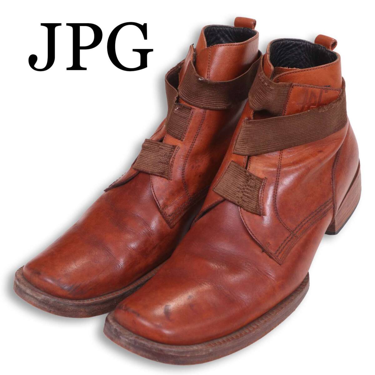 JPG JEAN PAUL GAULTIER ジャンポール ゴルチエ 秋冬 スクエアトゥ★ レザー ブーツ Sz.26 メンズ ブラウン