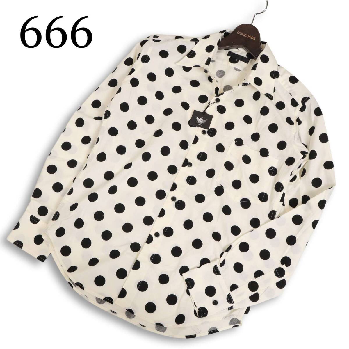 【新品 未使用】 666 トリプルシックス 通年★ ドット柄 長袖 シャツ Sz.S メンズ 日本製