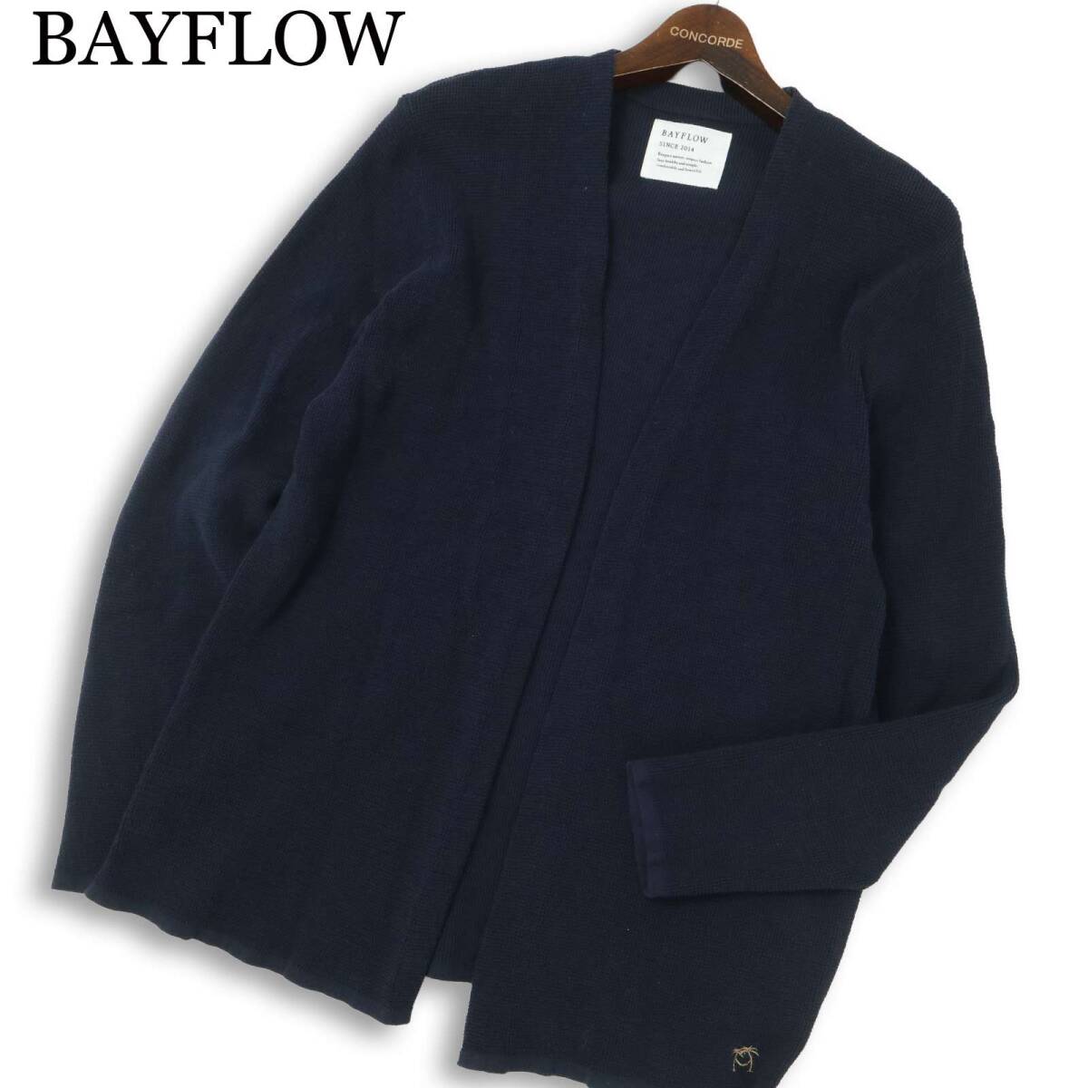 BAYFLOW ベイフロー 通年 パームツリー刺繍★ ニット カーディガン 羽織り Sz.4 メンズ 紺 ネイビー