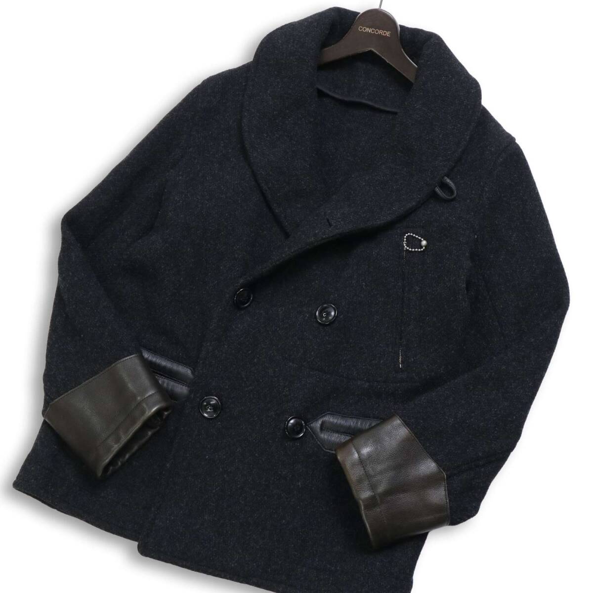 Stevenson Overall Co. スティーブンソンオーバーオール レザー切替★ レイルロード コート Pコート Sz.S位 メンズ グレー