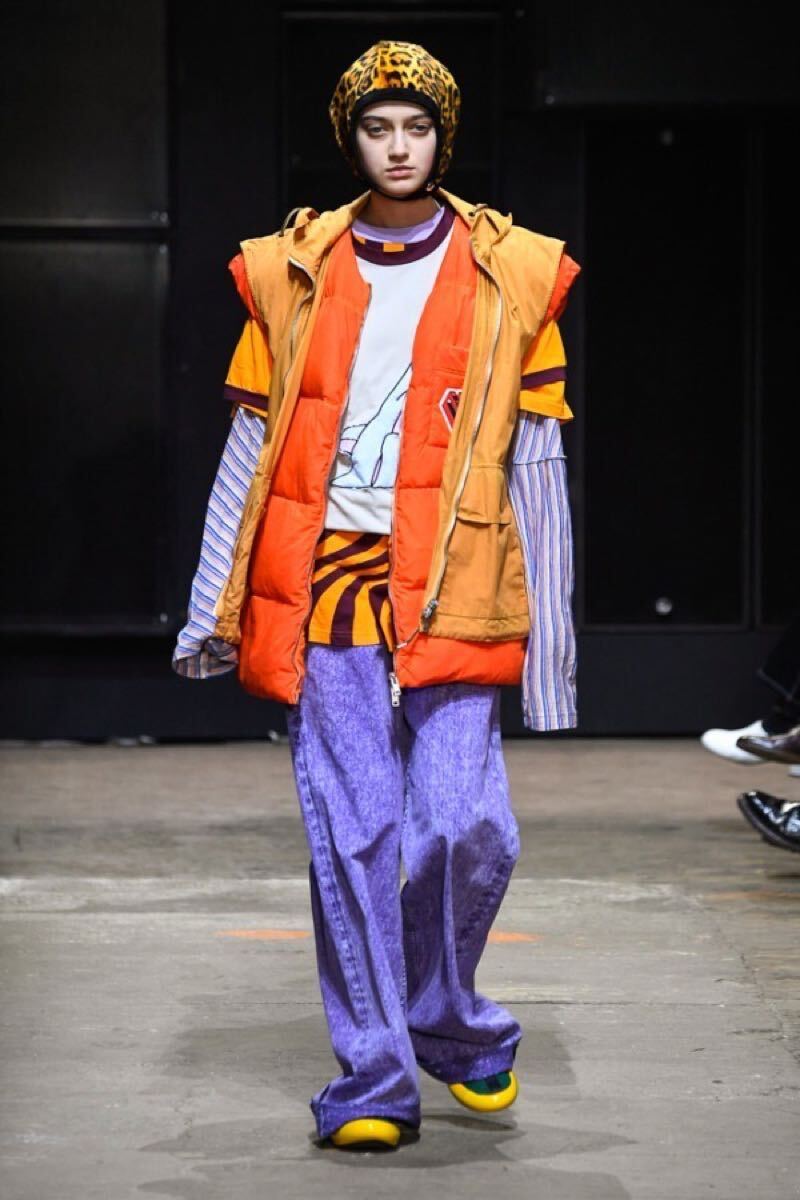 MARNI 19AW イタリア製 ランダムパターン ウールニットソー 48 メンズ 再構築 クレイジー オフ白ベース 青 オレンジ インサイドアウト