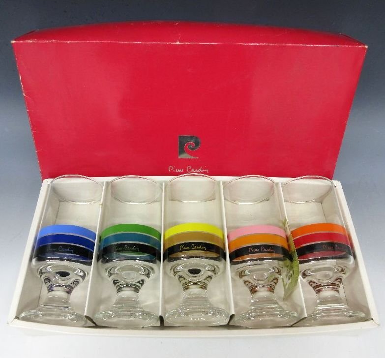 [ZEROnet] 昭和レトロ pierre cardin ピエールカルダン 脚付きグラス 5客 セット コップ グラス 食器 箱入 未使用保管品 ％H82-33