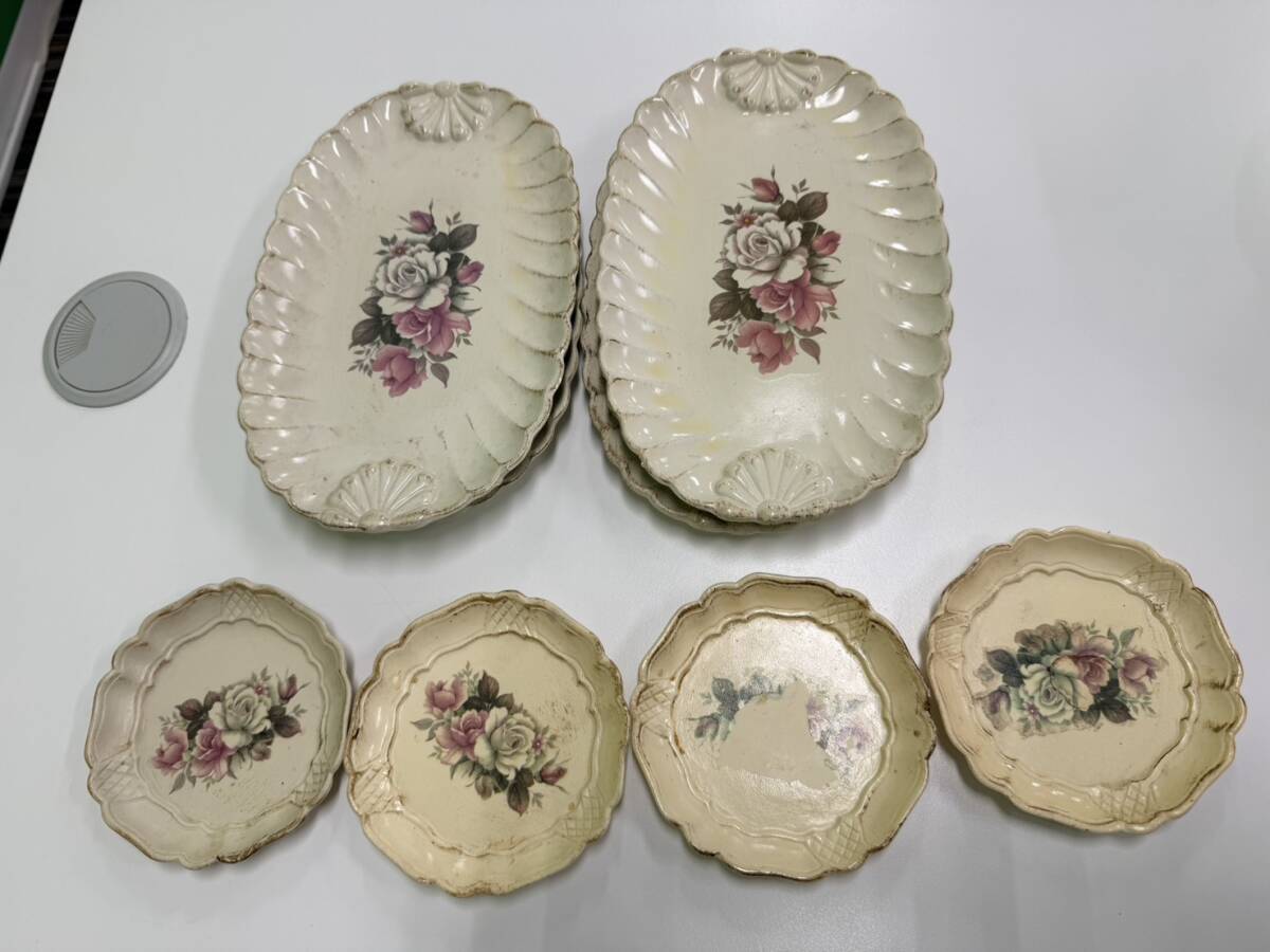 OLD FLORENCE ITALY トレイ 8点 セット 薔薇 バラ 花柄 トレー お盆 フィレンツェ 彫刻風 シャビーシック アンティーク調 イタリア F4376-3