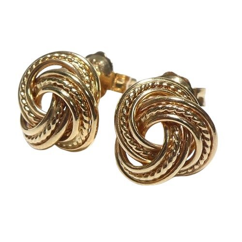 【K18】デザインピアス 計1.4g イエローゴールド 18金 スタッドピアス ボロメオの輪 結び目 yellow gold earrings 【ネコポスOK】◇J