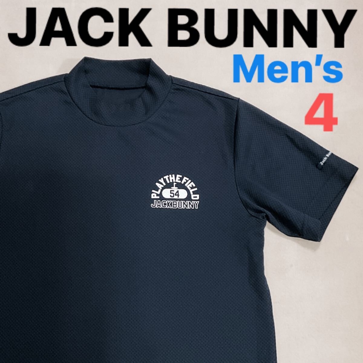 【超美品】JACK BUNNY ジャックバニー パーリーゲイツ メンズ4 M モックネック モックネックシャツ 半袖Tシャツ 半袖 ゴルフウェア 濃紺