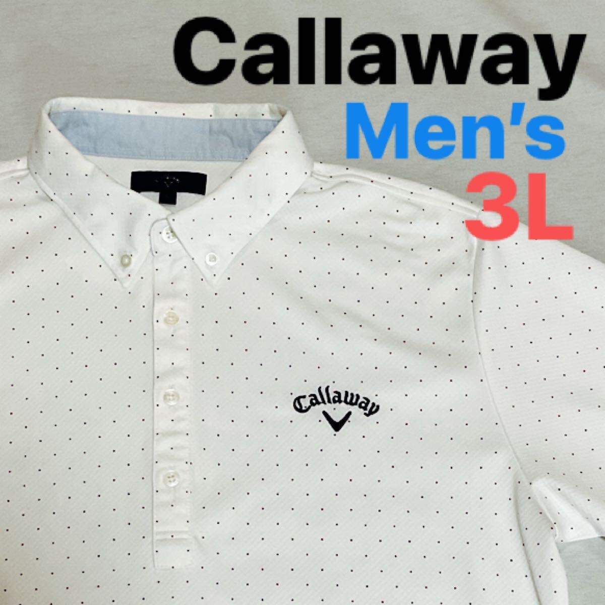 【超美品】 Callaway キャロウェイ メンズ3L 半袖ポロシャツ ゴルフウェア ポロシャツ ホワイト 総柄 半袖 ロゴ刺繍
