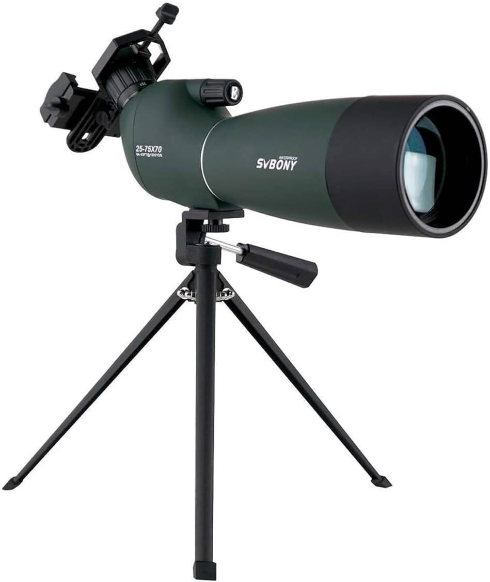【新品】 SVBONY SV28 フィールドスコープ 望遠鏡 高倍率 25-75x 70mm スポッティングスコープ