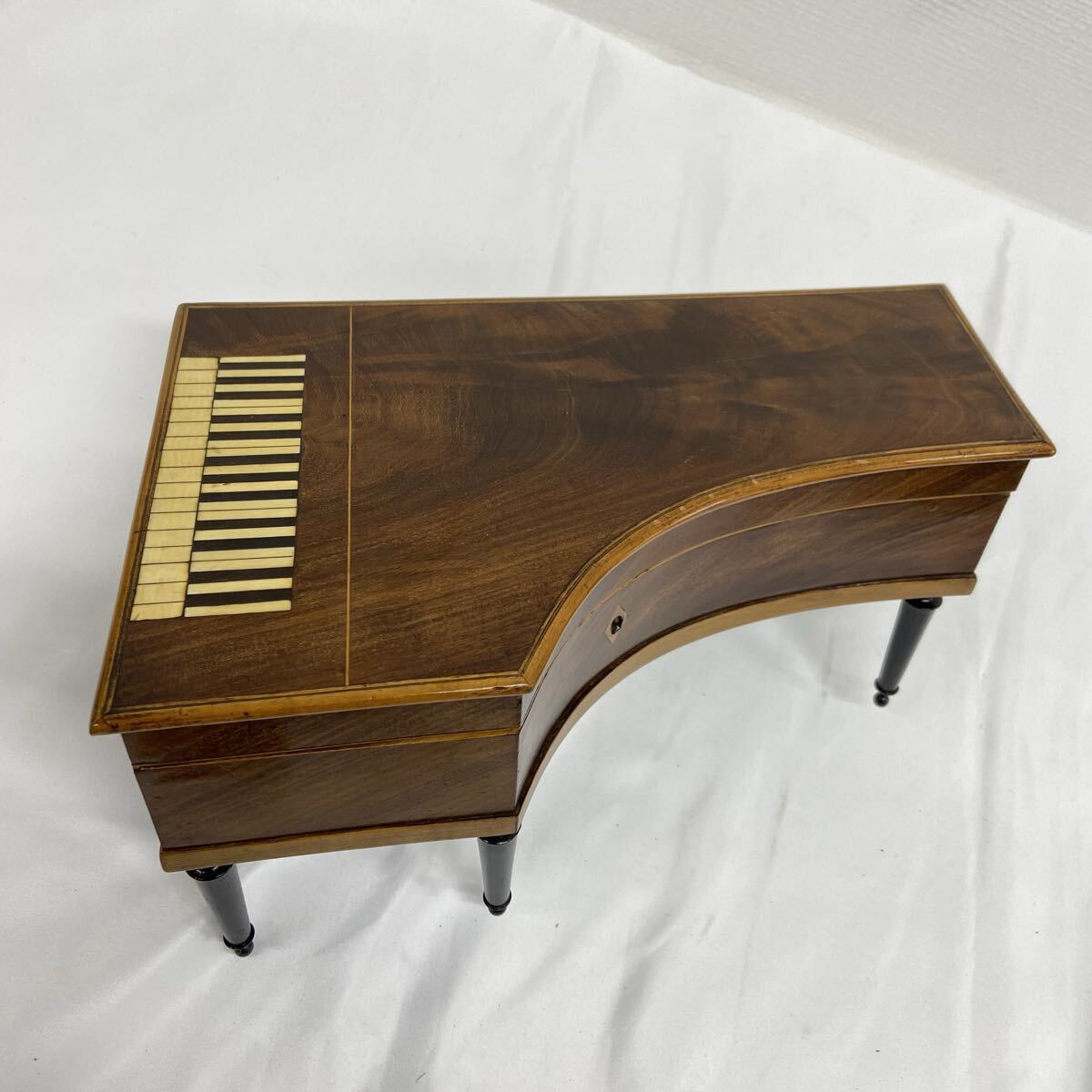 希少 19世紀 フランス アンティーク ピアノ型 ソーイングボックス 裁縫箱 オルゴール 現状品