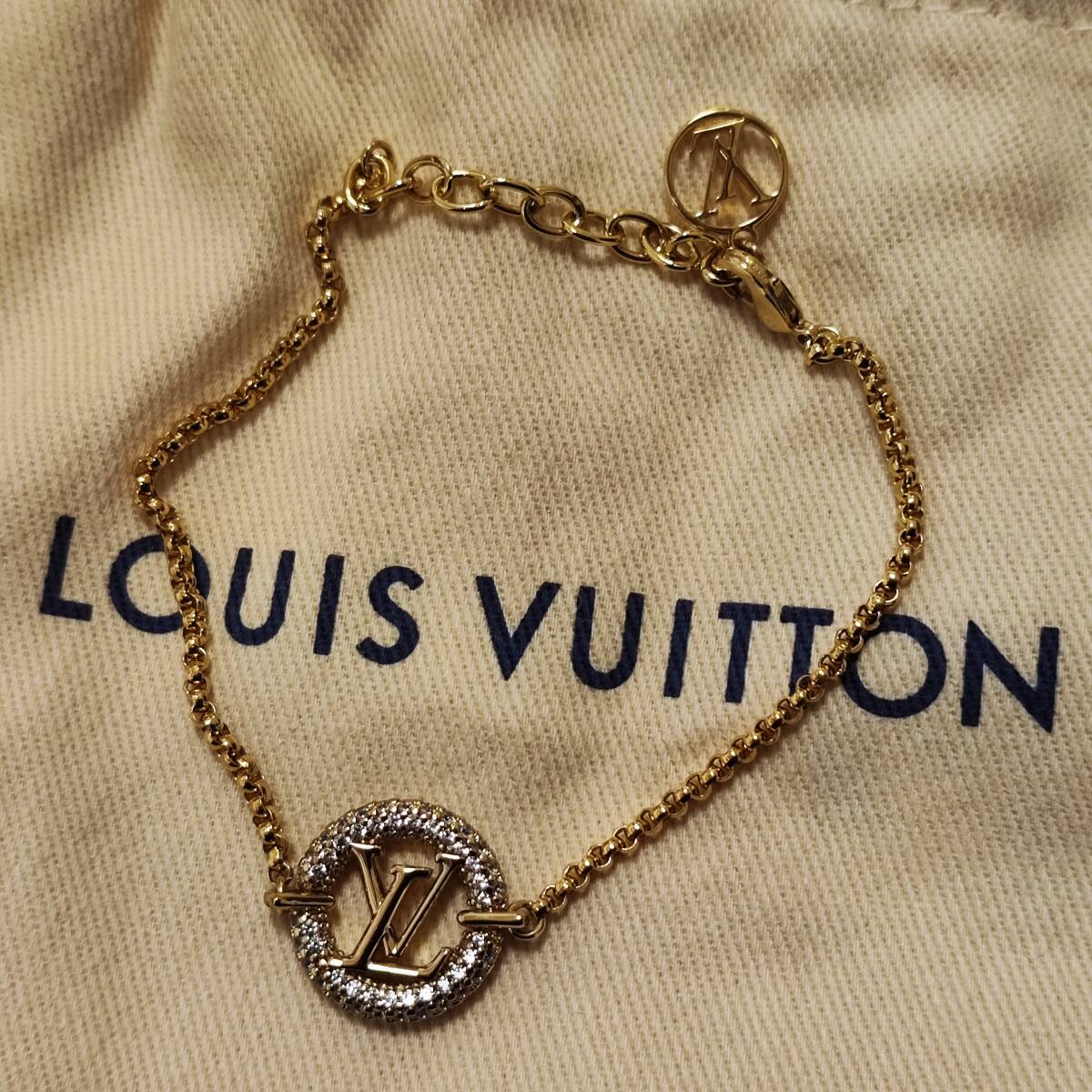  美品★あんしん鑑定★LOUIS VUITTON ブレスレット ルイーズ バイ ナイト M00758 ゴールドカラー ラインストーン 