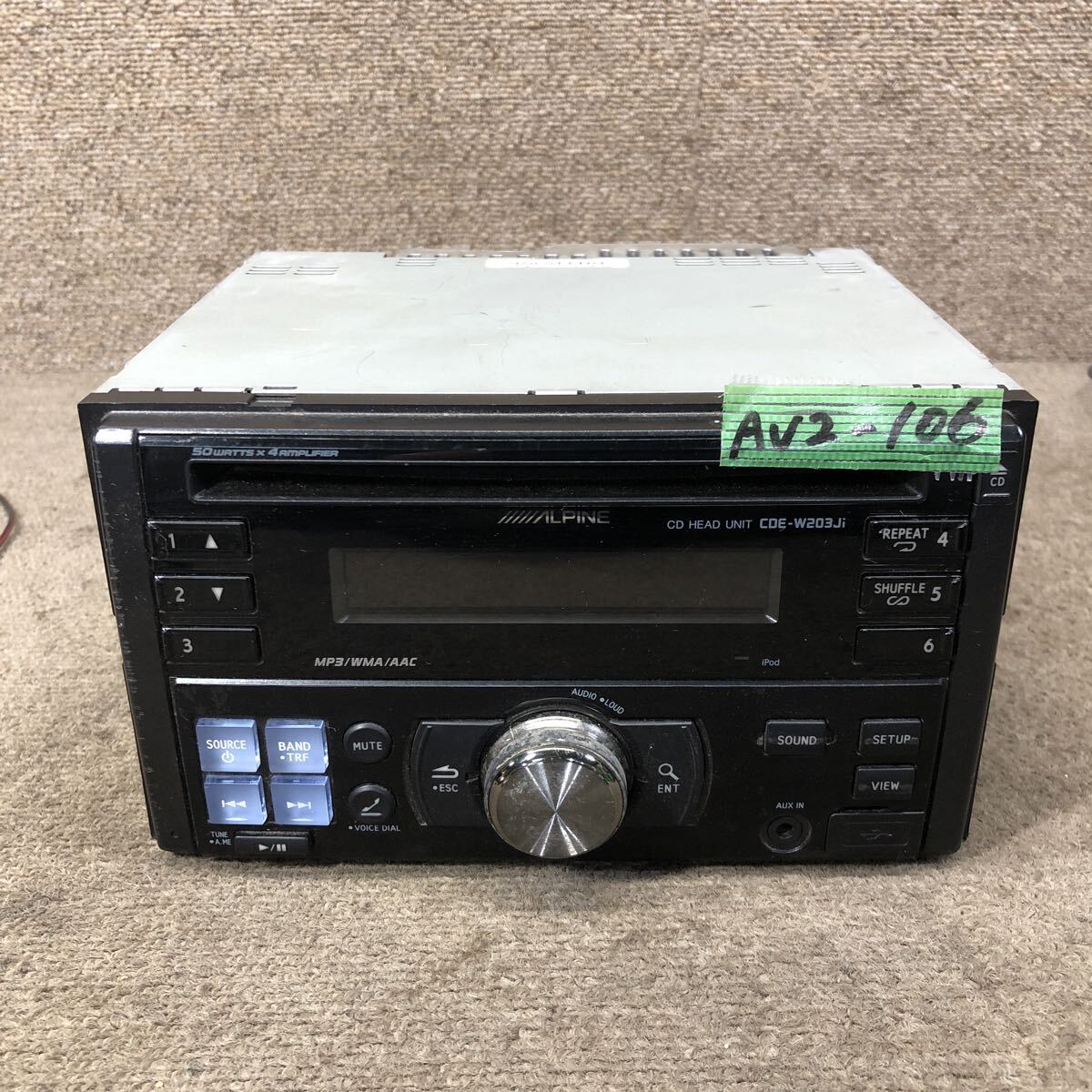AV2-106 激安 カーステレオ ALPINE CDE-W203Ji T01115301 CDプレーヤー USB AUX FM/AM オーディオ 通電未確認 ジャンク